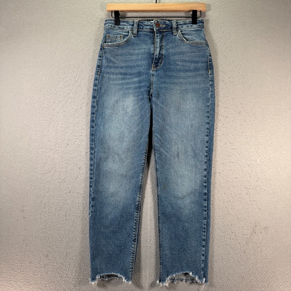 Cello High Rise Tapered Jeans Womens 5 Blue Lightwash Denim Raw Hem 7415